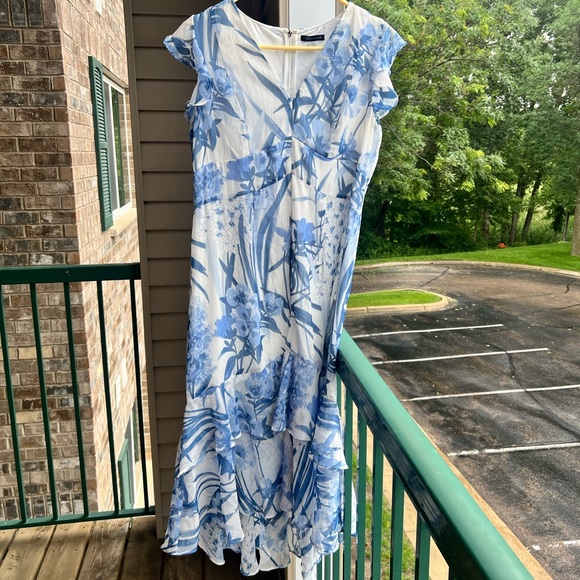🆕 Tommy Hilfiger Blue Floral Asymmetrical Ruffle Midi Dress – Size 12 - Picture 6 of 15